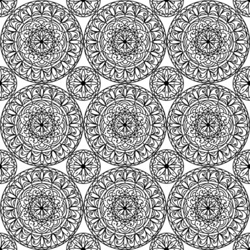 Mandala hand drawn seamless pattern line art flower design. Vector illustration.