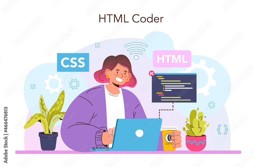 Poster website development. html coding process. digital specialist