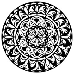 Mandala hand drawn black and white design. Vector illustration.
