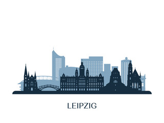 Obraz premium Leipzig skyline, monochrome silhouette. Vector illustration.