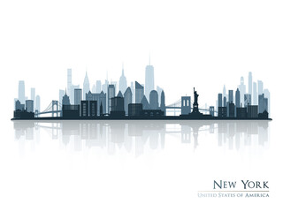 New York skyline silhouette with reflection. Landscape New York, USA. Vector illustration. - obrazy, fototapety, plakaty