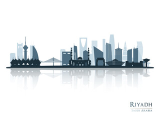 Riyadh skyline silhouette with reflection. Landscape Riyadh, Saudi Arabia. Vector illustration.