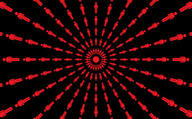 Human figure surrounded by many other human figures. Social circle, population, society concept. Vector illustration