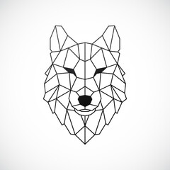 Geometric Wolf Head. Abstract polygonal style. Line contour for tattoo, emblem, t-shirt design etc. Stock vector illustration.