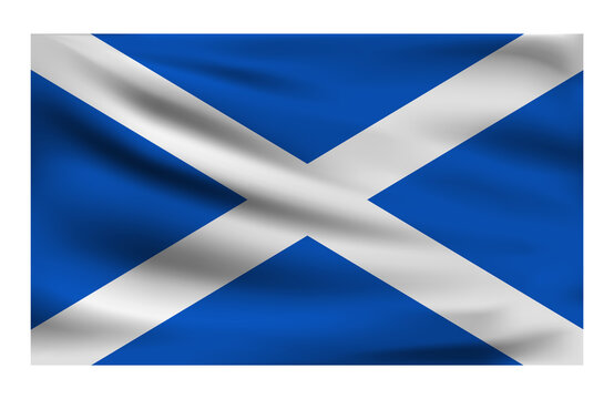 Realistic National flag of Scotland. Current state flag made of fabric. Vector illustration of lying wavy cloth in national colors of Scotland.