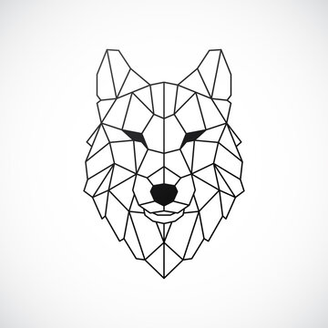 Geometric Wolf Head. Abstract polygonal style. Line contour for tattoo, emblem, t-shirt design etc. Stock vector illustration.