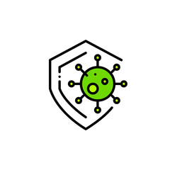 Coronavirus protection icon. Covid-19 molecule over a shield. Pixel perfect, editable stroke