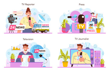 TV presenter concept set. Television host in a studio