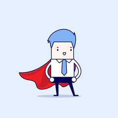 Super Businessman. Cartoon character thin line style vector.