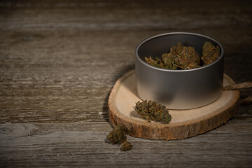 Recreational cannabis in a kitchen setting with a rustic inviting atmosphere. 