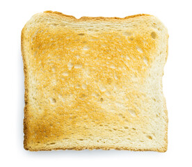Toast slice isolated on white background. Single slice of lightly toasted white bread. wilth clipping path.