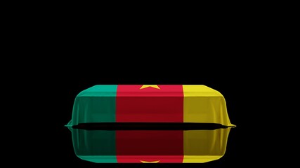 3D rendering of a casket on a Black Background covered with the Country Flag of Cameroon