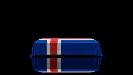Fototapeta na wymiar 3D rendering of a casket on a Black Background covered with the Country Flag of Iceland