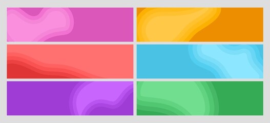 Wave banners kit. Abstract waves background templates. Diverse horizontal colorful flyers for web design. Business presentation backdrops vector collection
