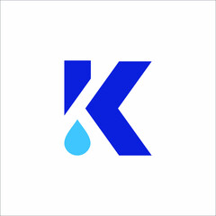 Letter K with a symbol of drop. Azure-blue logo. Clear water drop and clean environment symbol. Logo can be used for spa, water beauty, packaging of water, cosmetics.