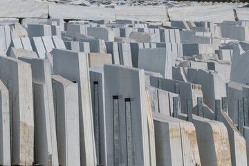 white marble slabs and blocks on stockyard