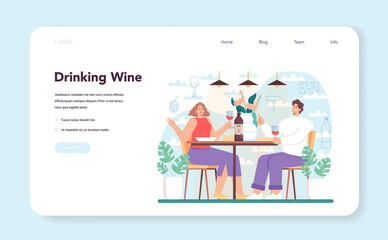 Wine web banner or landing page. Grape wine in a bottle