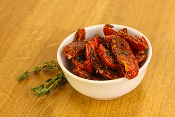 Sun-dried natural Italian tomato in the bowl