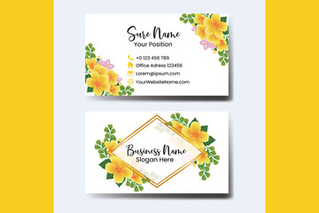 Business Card Template Yellow Hibiscus Flower .Name Card Double-sided Yellow Colors. Flat Design Vector Illustration. Stationery Design