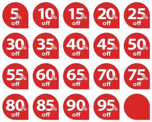 Set of discount tags in red color. Vector	
