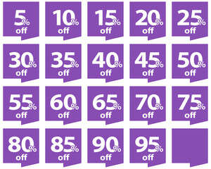 Set of discount tags in purple color. Vector	
