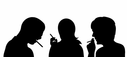 black silhouette smoking people, vector