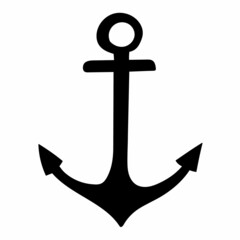 black silhouette anchor, isolated, vector
