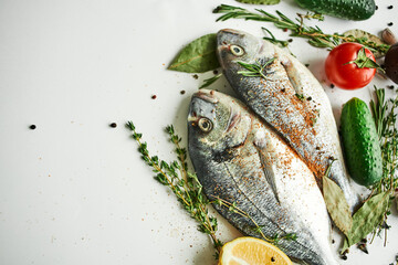 fish fresh food ingredients top view kitchen delicacy