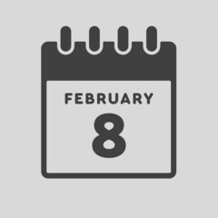Icon day date 8 February, template calendar page