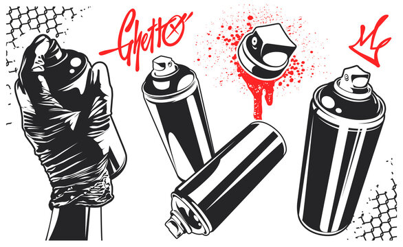 Cans Of Spray Paint Set Flat Style Vector Illustration Stock