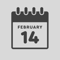 Icon day date 14 February, template calendar page