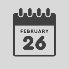 Icon day date 26 February, template calendar page