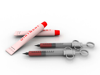 3D illustration Syringe with ointment 
