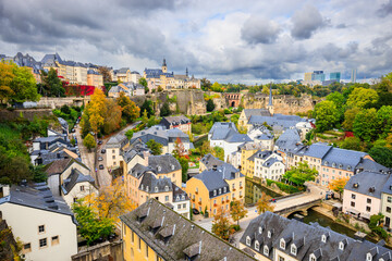 Naklejka premium Luxembourg city, the capital of Grand Duchy of Luxembourg. The Old Town and Grund quarter.