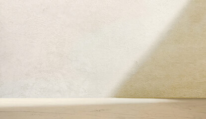 Minimal abstract background for product presentation. Shadow on beige plaster wall.