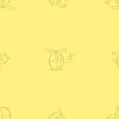 A seamless vector pattern of toy helicopters on yellow background. Designed for web concepts, prints, wraps, wallpapers, backgrounds, templates.