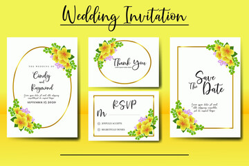 Fototapeta na wymiar Modern Wedding invitation Card Template Yellow Hibiscus Flower