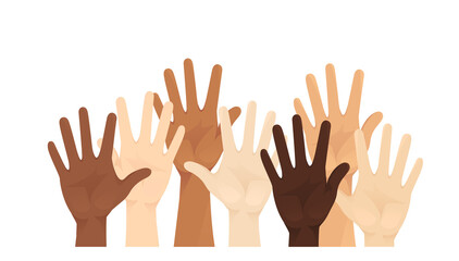 Group of multiethnic diverse hands raised vector illustration isolated - Powered by Adobe