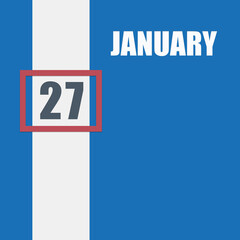 Fototapeta premium january 27. 27th day of month, calendar date.Blue background with white stripe and red number slider. Concept of day of year, time planner, winter month.