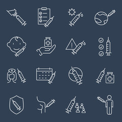 Vaccination icons set. Vaccination pack symbol vector elements for infographic web