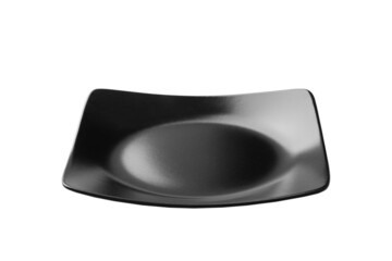 empty black dish isolated on white background. perspective view