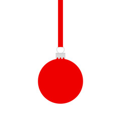 Red christmas ball on ribbon 