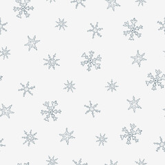 Christmas seamless pattern with snowflakes. Hand drawn vector illustration. Minimalistic white design