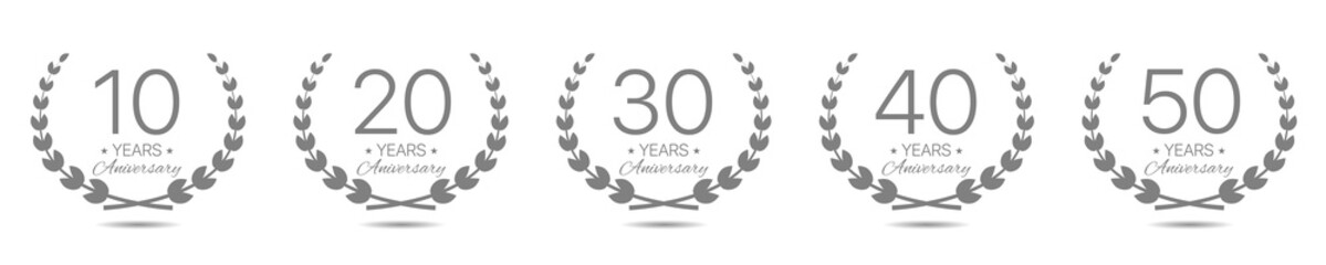 Anniversary Grey laurel wreath label set Vector