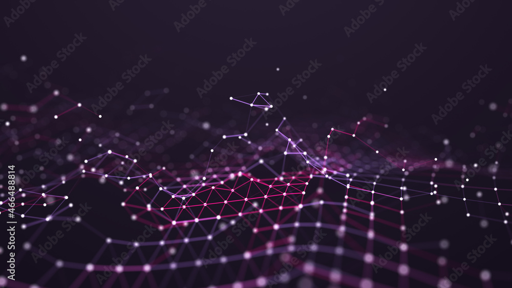 Fototapete Corrupted network or connection. Abstract digital background of points and lines. Glowing plexus. Big data. Abstract technology science background. 3d rendering