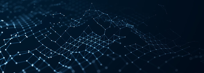 Corrupted network or connection. Abstract digital background of points and lines. Glowing plexus. Big data. Abstract technology science background. 3d rendering © WALL-E