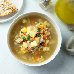 Homemade crab soup with vegetables