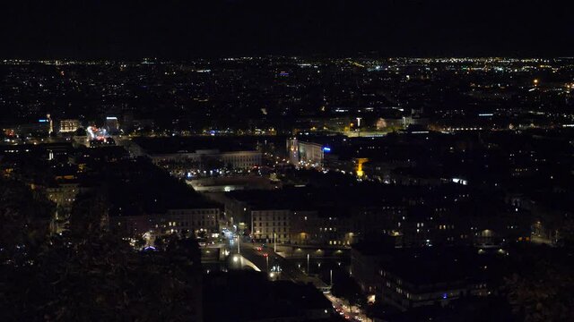 A view of Lyon by night. October 2021, France.
