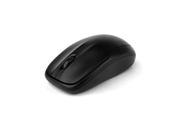 Black computer mouse isolated on white background.