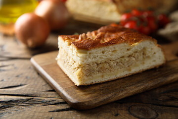 Traditional homemade Russian pie with cabbage